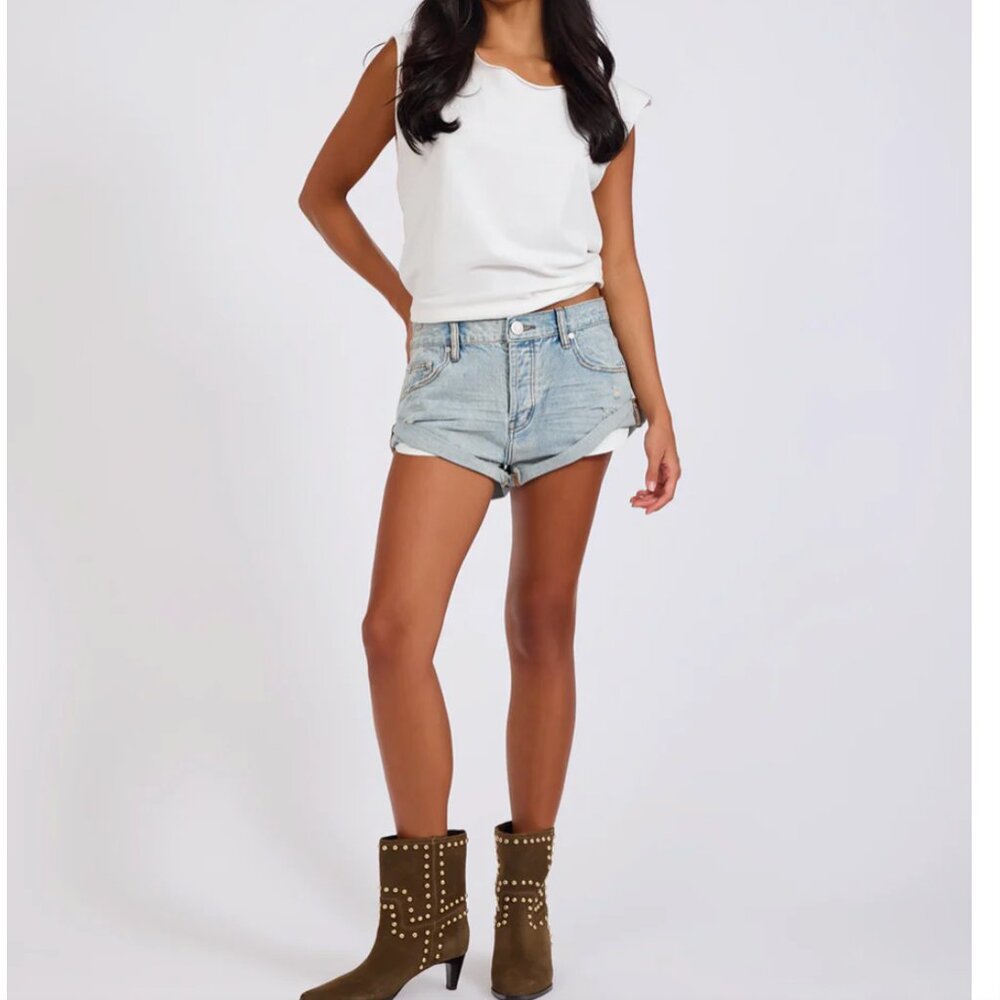 $110 One Teaspoon Bandits Low Waist Denim Shorts Hendrixe Blue Sz 22